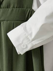 2pcs Young Girl Woven Plain Casual Shirt And Woven Collared Casual Dress Set - Multicolor - View 4