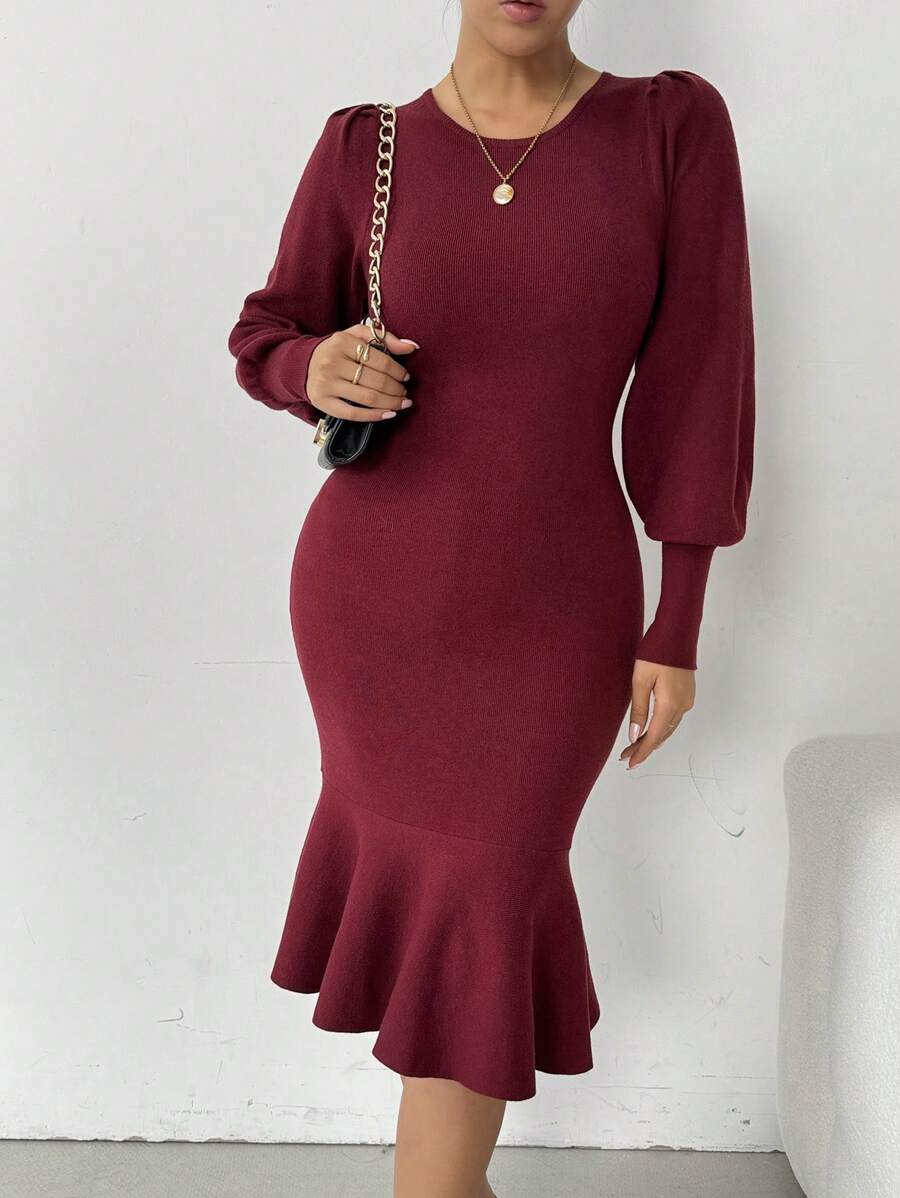 Chiquease Women's Solid Color Simple Casual Long Sleeve Sweater Dress Fall Cloth For Women - Burgundy - View 1