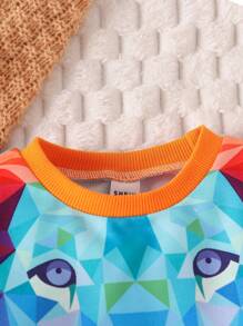 2 chiếc Bộ áo nỉ và quần thể thao in hình con hổ đầy màu sắc sành điệu dành cho bé trai, thời trang đường phố hợp thời trang để chụp ảnh & dự tiệc - trái cam - Xem 3