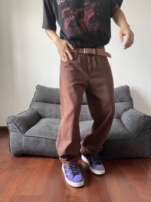 Manfinity Hypemode Calça Denim Masculina Regular de Perna Larga e Simples