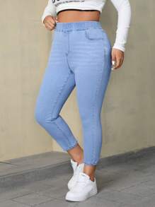 SHEIN EZwear Plus Size Casual Washed Skinny Fit Jeans