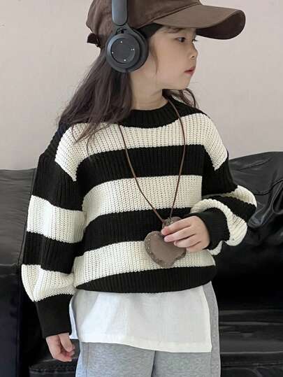 Dazy Kids 年轻女孩拼色条纹毛衣
