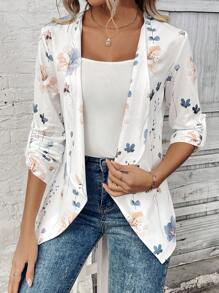 SHEIN Privé Áo khoác nữ hở lưng in hoa thông thường thanh lịch có chiều dài thông thường - Nhiều màu - Xem 1