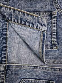 SHEIN 少女宽松蓝色牛仔蝴蝶结背心 - 淺色水洗藍 - 查看 8