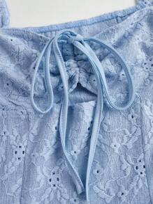 SHEIN ICON Y2k Spring Break Summer Outfits Perspective Hollow Out Cami Long Ruffle White Mini Dress - Baby Blue - View 4