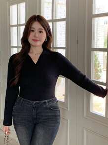 Dazy Petite Plus Plus Size Casual Solid Color Turtleneck Sweater, Spring/Autumn,Fall Women Clothes - Black - View 8