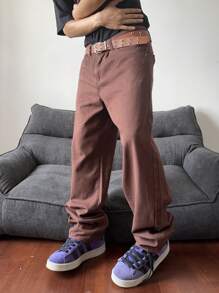 Manfinity Hypemode Calça Denim Masculina Regular de Perna Larga e Simples