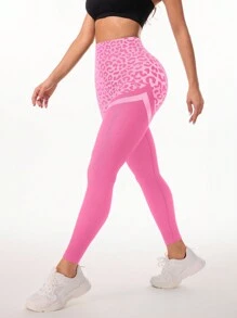 H835 豹纹粉色无缝紧身打底裤 - 粉色 - 查看 6