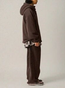 DAZY 2pcs Men's Solid Color Sweatshirt And Pants Set, Fall Hoodie - Brown - View 4