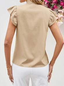 SHEIN Clasi 女式夏季休闲蝴蝶结盖袖黄色衬衫 - 杏色 - 查看 2