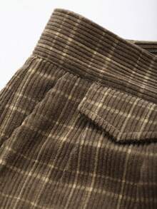 DAZY 男士格纹印花简约休闲裤，秋季灯芯绒 - 棕色 - 查看 9