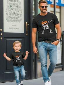 Men's Casual Halloween Skull Pumpkin Print Short Sleeve T-Shirt