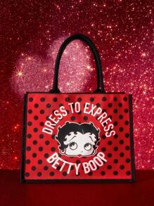 Betty Boop x SHEIN 1个卡通人物波点印花手提袋，适合作为礼物、送给爱人、作为礼品创意、用于派对、节日、情人节 - 紅色 - 查看 7