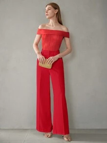 MOTF PREMIUM SOLID SLANT POCKET SEAM FRONT WIDE LEG SUIT PANTS - Red - View 5