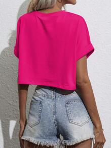SHEIN Unity 蝙蝠袖口袋貼布短款T恤 - 玫紅色 - 查看 2