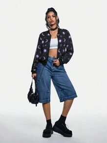 Ayrana Barboza Áo khoác bóng chày Halloween Dark Moons And Stars dành cho nữ, màu đen, áo khoác nữ, cho ngày lễ, kỳ nghỉ, đi chơi, lễ hội, phù hợp với Ibiza - màu đen - Xem 6