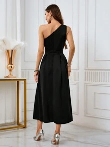 SHEIN Belle Damen asymmetrischer Ausschnitt ärmellose figurbetonte elegante Ballkleid, halbtragbar Abendkleid für Geburtstag, Hochzeitsgast, Abschlussball, Heimkehr - Schwarz - Übersicht 2