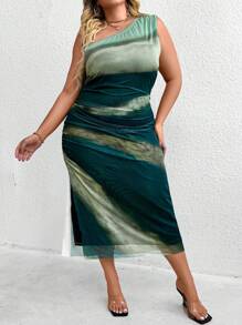 SHEIN CURVE+ Váy không tay vai bất đối xứng in hoa cỡ lớn dành cho nữ, mùa hè - Nhiều màu - Xem 4