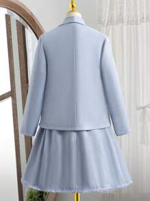 SHEIN Lässiger Tube Rock für Tween Mädchen, gepaart mit eleganter Blazerjacke und kurzärmeligem Kleid, geeignet für Herbst-Winter-Kleidung, Schule, Party, Ausflug - Blau - Übersicht 2