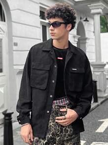 Manfinity VCAY 1 bucată Bărbați Haine Y2K De bază Amuzant Casual Oversize Trendy High Street Stil vintage Jachete de toamnă de buzunar din velur Înapoi la școală Haine de toamnă Haine de Halloween