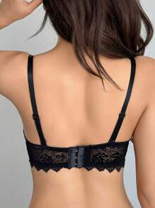 DAZY Pleated Lace Patchwork Underwired Padded Bra , Black - Black - View 2