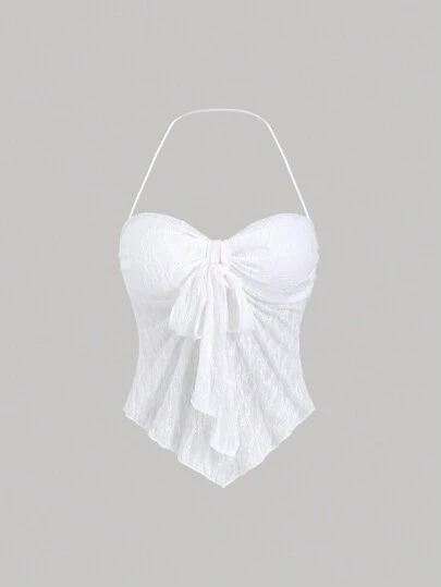 Sweetra 1件装女士夏季纯色优雅系带露背吊带背心 Y2K 假日派对