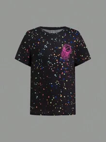 SHEIN Conjunto de 4 peças para meninos, camisetas soltas, casuais, com estampa gráfica, gola redonda, manga curta