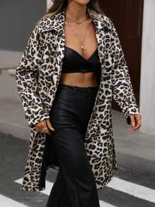 GENKIRA 1pc Unisex Fashionable Casual Oversized Vintage Leopard Print Lapel Long Sleeve Jacket Fall Cloth For Women - Multicolor - View 6