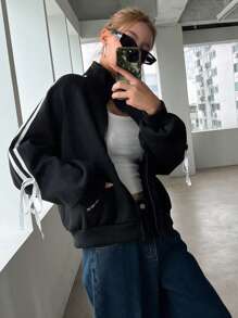 DAZY 蝴蝶结系带袖运动衫 运动衫 - 黑色 - 查看 7