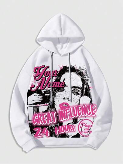 Street Life Men Figure & Slogan Print Hoodie