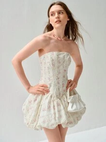 Enchnt Robe bandeau à imprimé floral pour femme