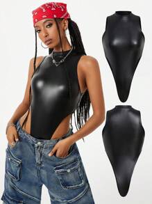 Coolane Women's Fall/Winter Y2K Date Night Essentials Leather Turtleneck Off Shoulder Bodysuit,Back To School,Rave Festival Outfits