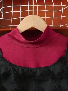 2 件青少年女孩春秋纯色立领长袖上衣和流苏吊带连衣裙两件套 - 黑色 - 查看 3