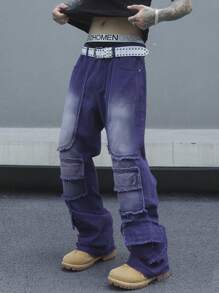 Manfinity Roghcode Quần jean denim bootcut thời trang phai màu cho nam - Màu xanh lam - Xem 4