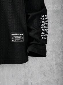 SHEIN Teenage Boys' Casual Black Collar Letter Embroidery Long Sleeve Hoodie Jacket