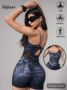 Innovista Women's Animal Printed Mesh Cut Out Backless Butt Lifting Sport Jumpsuit Romper ,Outfits,Jumpsuits For Woman,Beach Jumpsuit,Romper,Daily Casual & Yoga Fitness