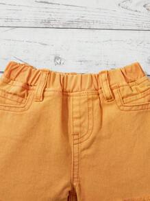 SHEIN Baby Girl Orange Denim Frayed Hem Shorts - Orange - View 5