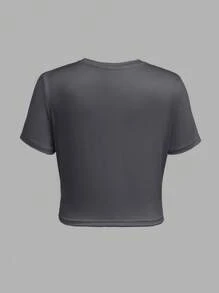 SHEIN Girlism 4pcs Tween Girls Casual Round Neck Solid Color Comfortable Short Sleeve T-Shirts - Grey - View 12