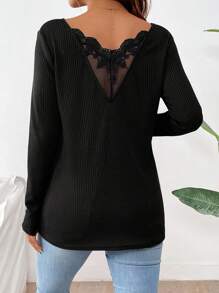 SHEIN Maternity Casual Solid Color Long Sleeve T-Shirt, Spring & Fall - Black - View 1