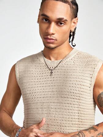 Manfinity RebelGame Men's Sleeveless Solid Color Simple Daily Knit Vest