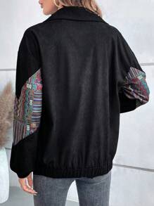 EMERY ROSE Women's Geometric Print Front Button Casual Long Sleeve Jacket - Black - View 2