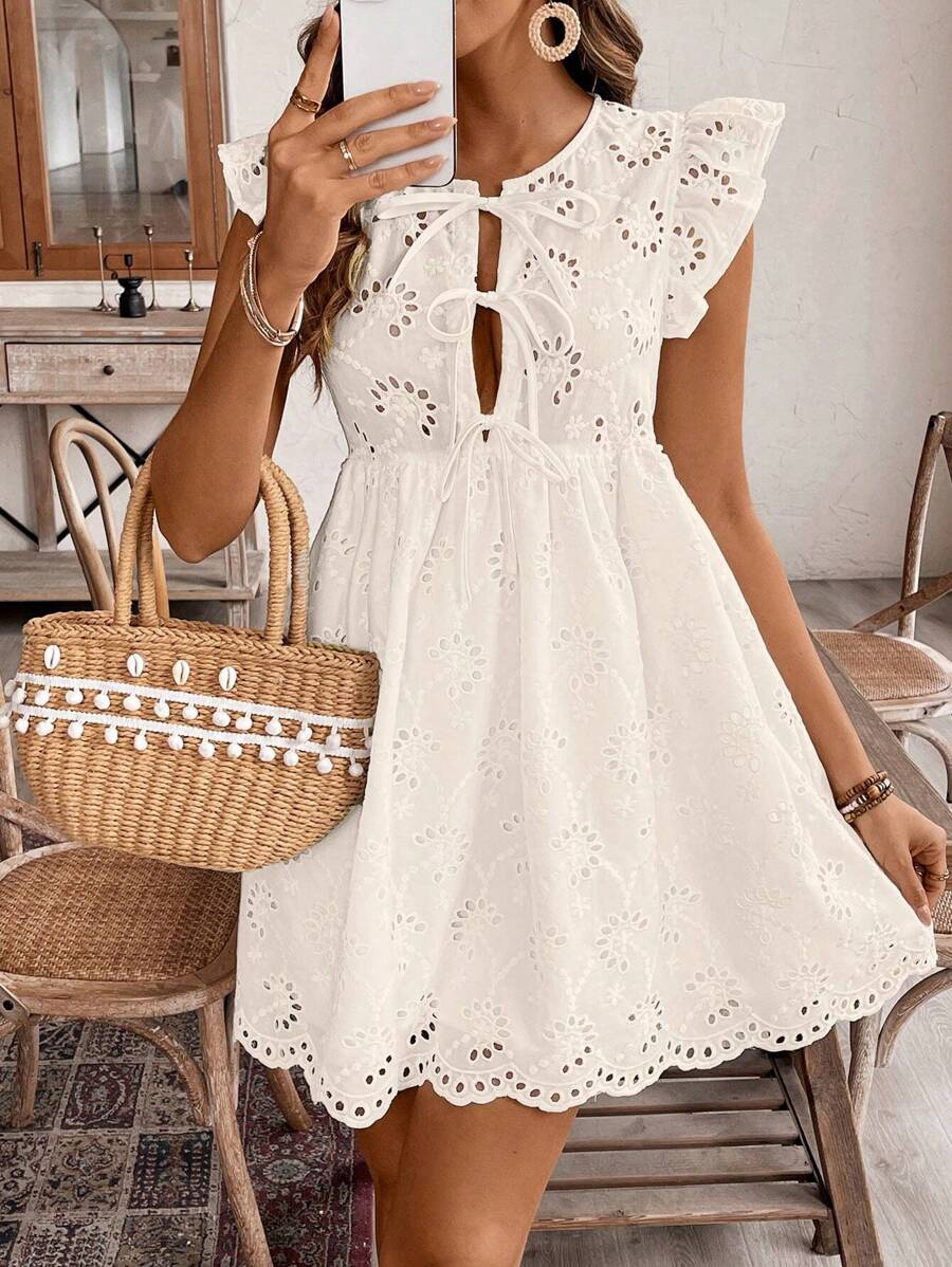 SHEIN Frenchy Vestido informal de mujer con mangas tipo gorra a rayas para vacaciones, ropa de mujer de otoño, vestidos de otoño, vestido de graduación corto, vestido de invitada de boda de otoño - Albaricoque - Ver 1