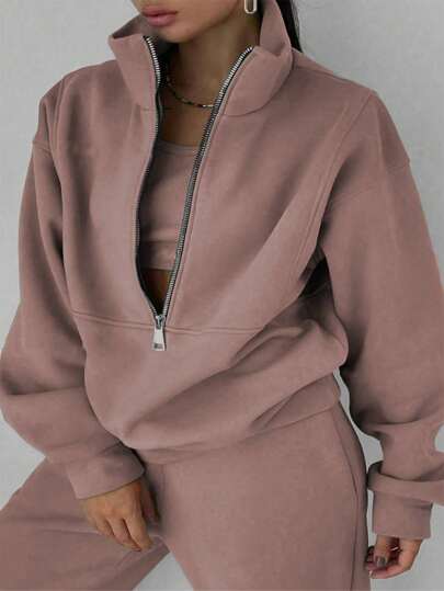 Maweii 大码纯色休闲运动服套装（含运动衫和运动裤）