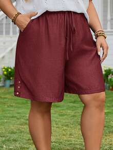EMERY ROSE Plus Size Women's Waist Belt & Pocket Denim Effect Fit Denim Shorts Mother's Day