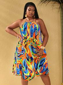 Maweii 大码女士性感热带花卉印花吊带长裙，无袖A字条纹款，多种颜色可选，适合度假、假日、休闲度假 - 彩色 - 查看 6