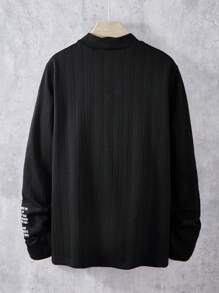 SHEIN Teenage Boys' Casual Black Collar Letter Embroidery Long Sleeve Hoodie Jacket