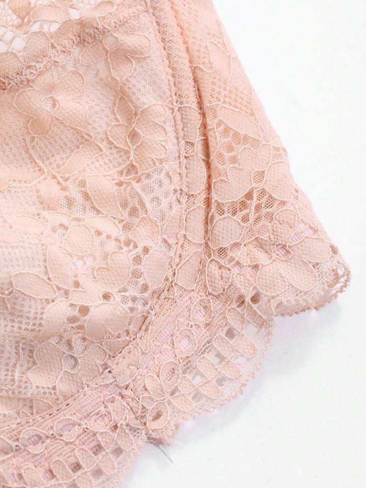 Lace Patchwork Scallop Trim Solid Color Bra Lingerie For Women