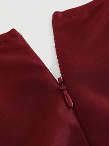 SHEIN MOD 黑色约会之夜 侧交叉系带纯色褶饰长裙 - 酒紅色 - 查看 4