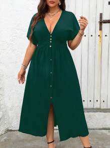 Breezaya Rochie cu decolteu în V, cu nasturi decorate, cu desfășurare