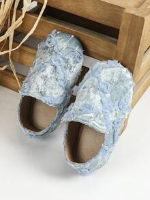 1双简约可爱深口舒适保暖婴儿鞋，适合秋冬季婴儿，平底 - 藍色 - 查看 6